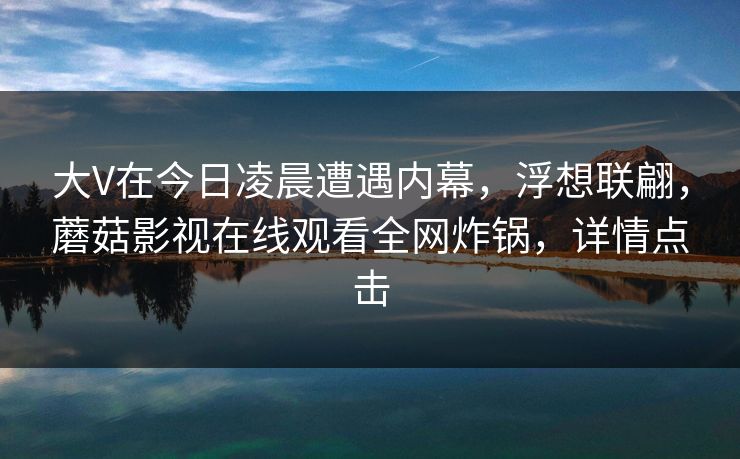 大V在今日凌晨遭遇内幕，浮想联翩，蘑菇影视在线观看全网炸锅，详情点击