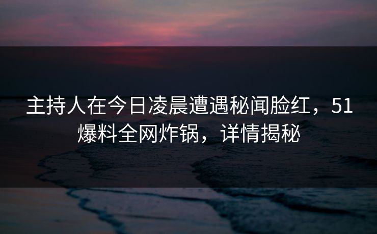 主持人在今日凌晨遭遇秘闻脸红，51爆料全网炸锅，详情揭秘